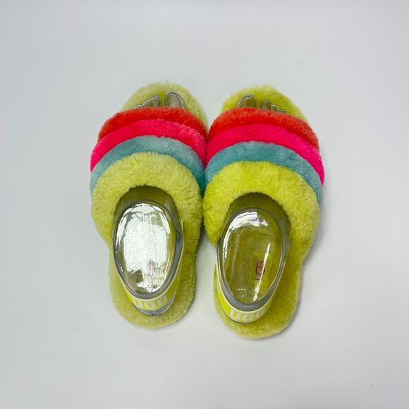 UGG Fluff Yeah Green Multicolor Slide Slip On Slippers 1116570K Youth Size 4 - Picture 7 of 10